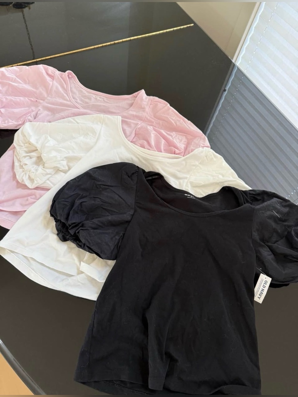 Women’s Puff Sleeve Tee - Black, White & Pink